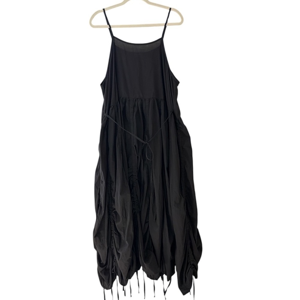 Krista Larson Black Cotton Voile Parachute Slip Dress Lagenlook OS Oversized NWT